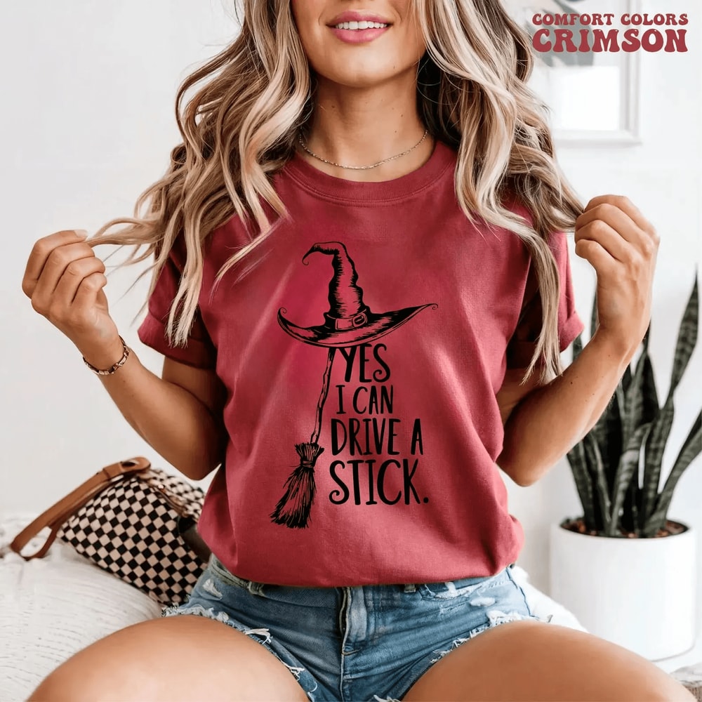 Funny Witch Shirt Halloween Drive A Stick Tee 3