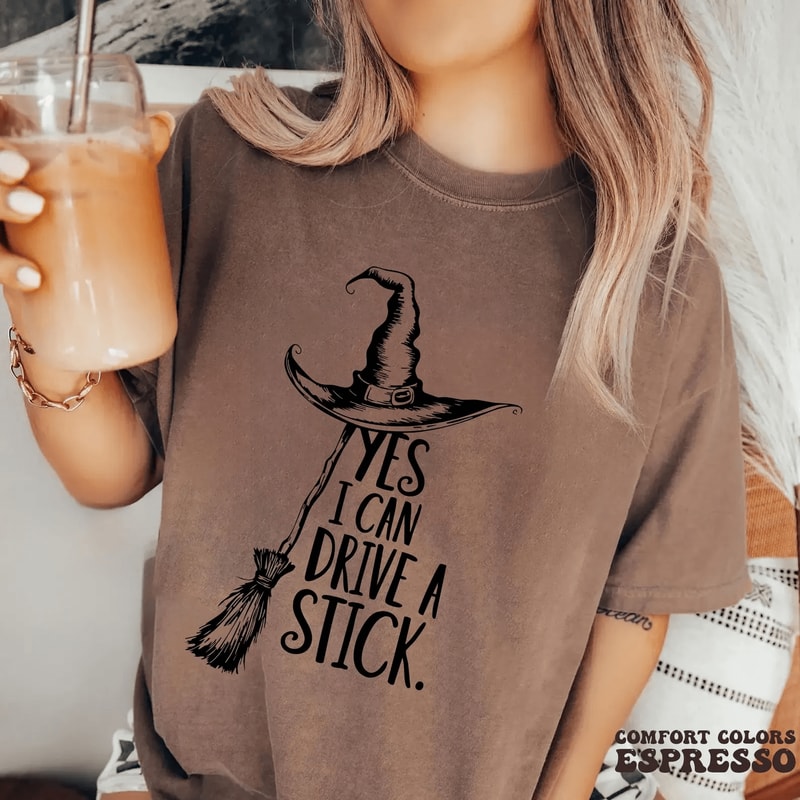 Funny Witch Shirt Halloween Drive A Stick Tee 4
