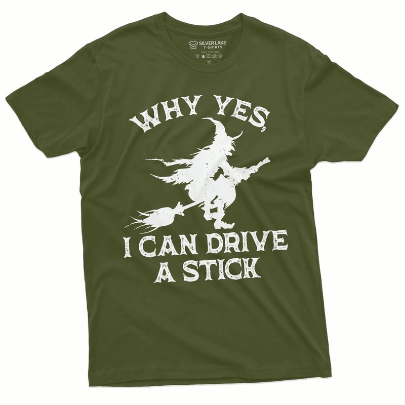 Funny Witch Shirt I Can Drive A Stick Halloween Tee 1