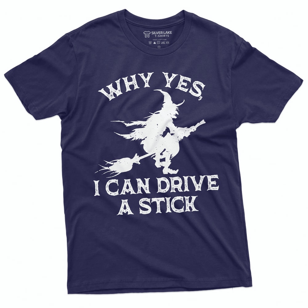 Funny Witch Shirt I Can Drive A Stick Halloween Tee 2