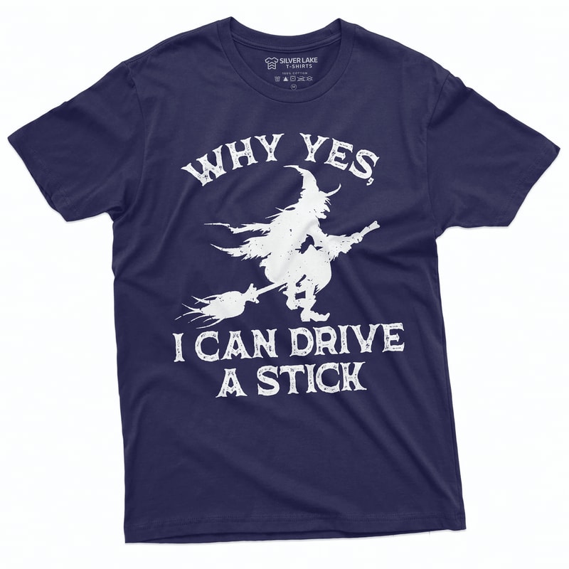 Funny Witch Shirt I Can Drive A Stick Halloween Tee 2