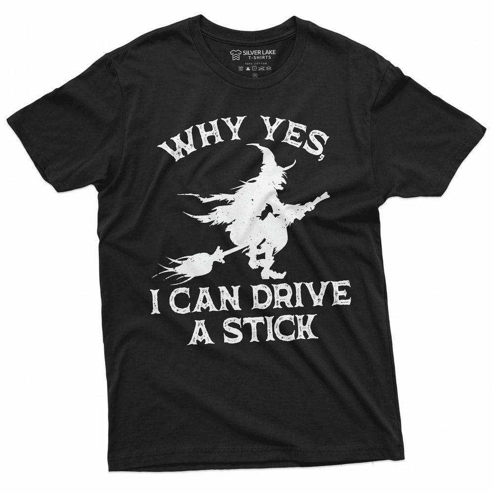 Funny Witch Shirt I Can Drive A Stick Halloween Tee 0