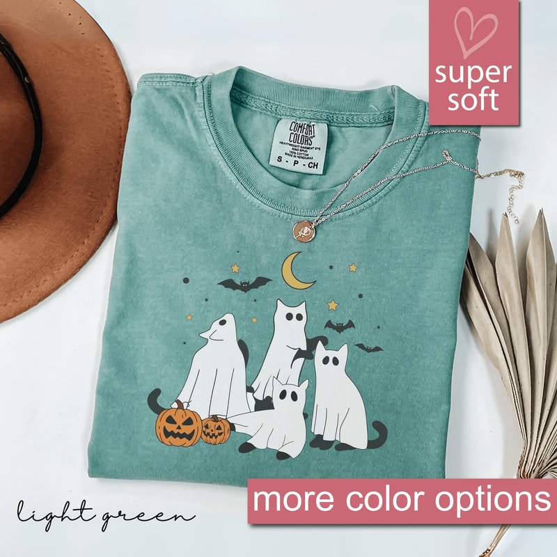 Black Cat Ghost Shirt Cute Comfort Colors Halloween Tee 2