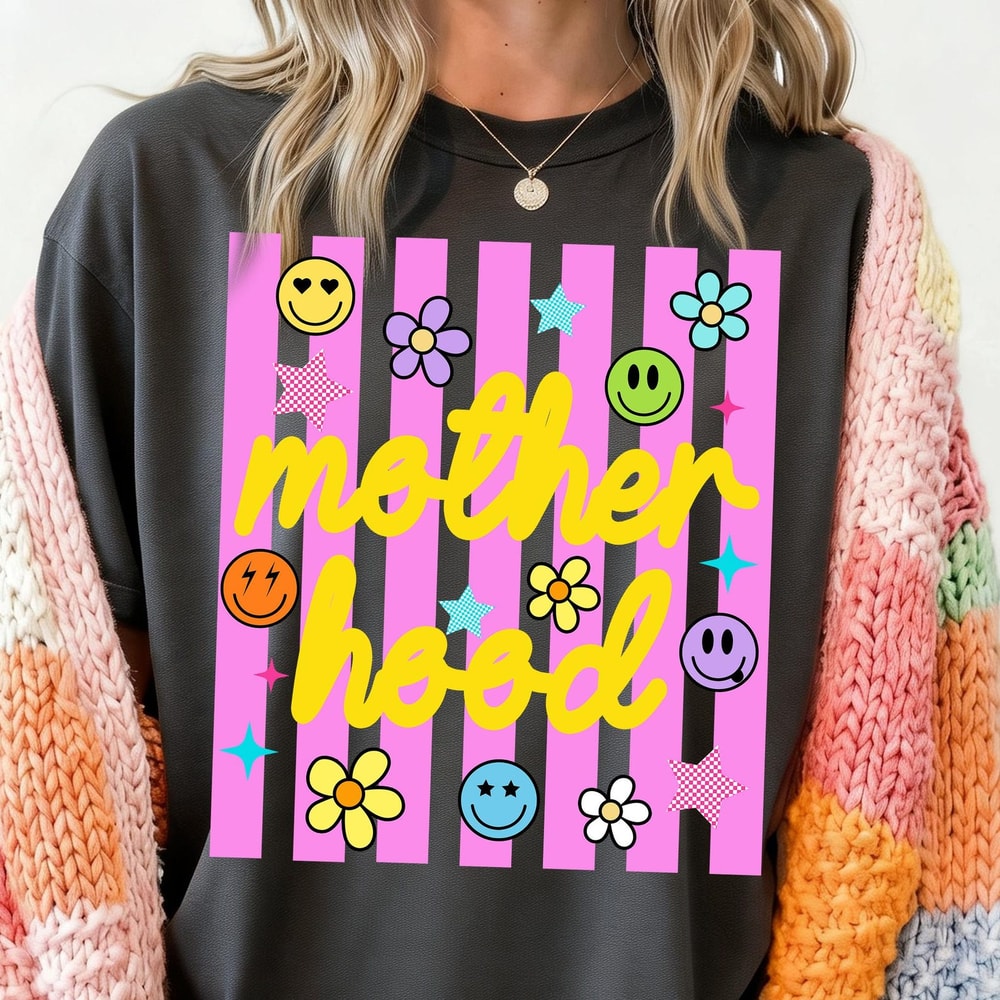 Motherhood Shirt Trendy Smiley Mom Life Graphic Tee Cute Gift For Mom 2