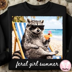 feral girl summer shirt funny raccoon beach graphic tee summer vibes gift