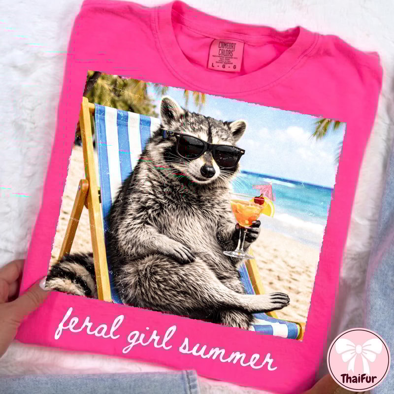 Feral Girl Summer Shirt Funny Raccoon Beach Graphic Tee Summer Vibes Gift 2