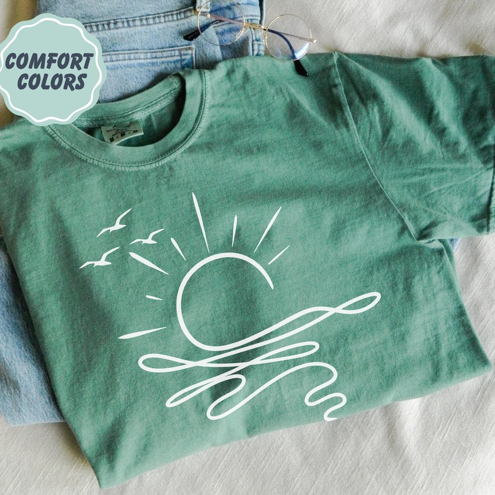 Minimalist Sun Shirt Boho Line Art Graphic Tee Aesthetic Summer Outfit Gift 1