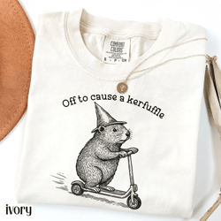 off to cause a kerfuffle shirt – funny groundhog scooter comfort colors sarcastic humor tee