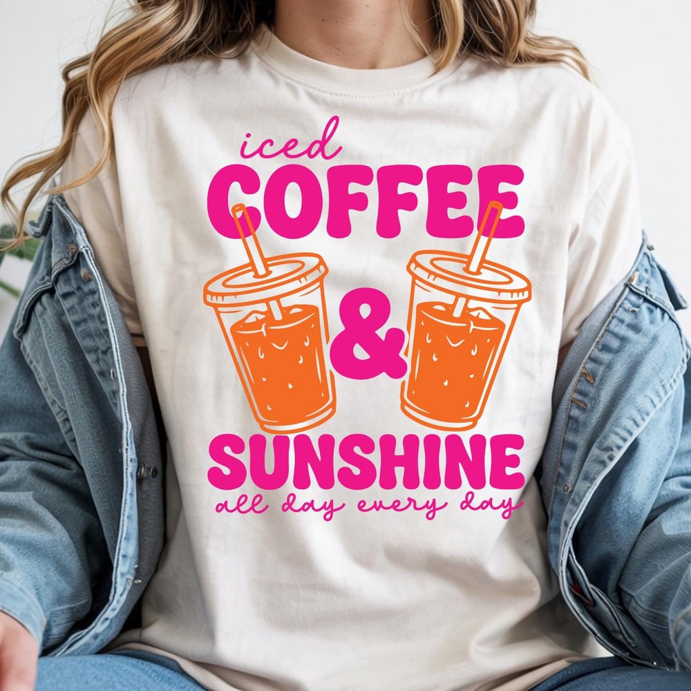 Iced Coffee And Sunshine Shirt Cute Coffee Lover Summer Graphic Tee Gift 0