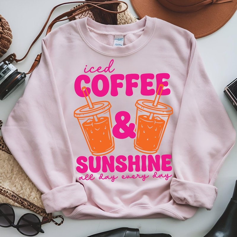 Iced Coffee And Sunshine Shirt Cute Coffee Lover Summer Graphic Tee Gift 1