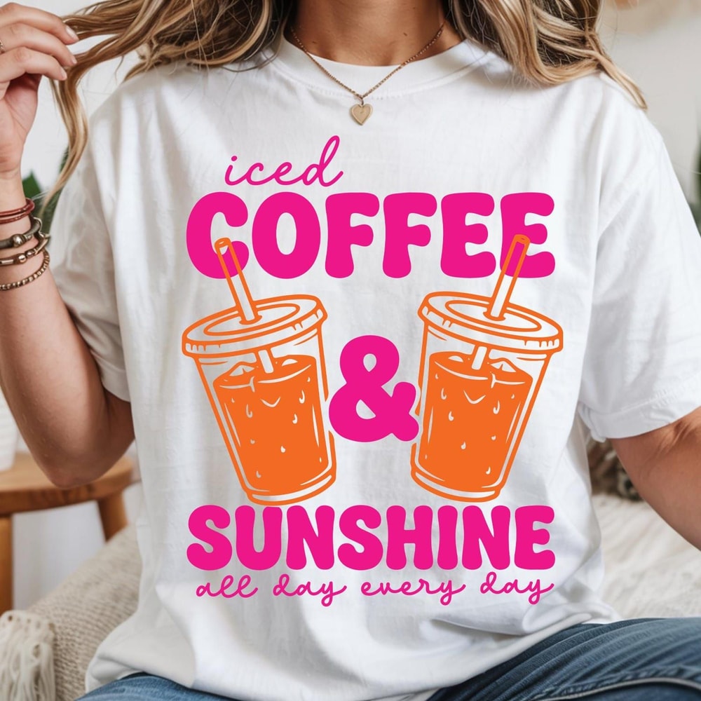 Iced Coffee And Sunshine Shirt Cute Coffee Lover Summer Graphic Tee Gift 5