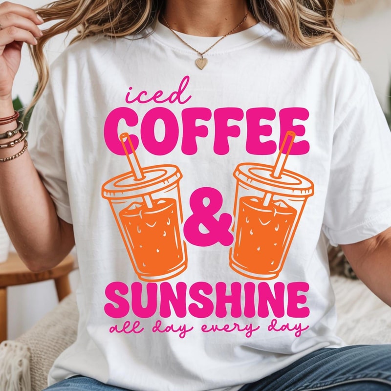 Iced Coffee And Sunshine Shirt Cute Coffee Lover Summer Graphic Tee Gift 5