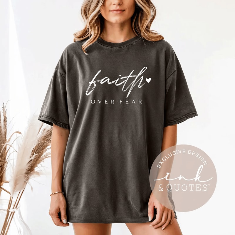 Faith Over Fear Shirt Comfort Colors Tee Inspirational Christian Easter Graphic Shirt For Women 0