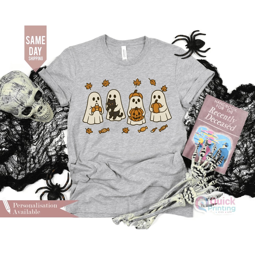 Spooky Season Pumpkin Sweatshirt Vintage Ghost Pumpkin Halloween Graphic Cozy Fall Pullover 1