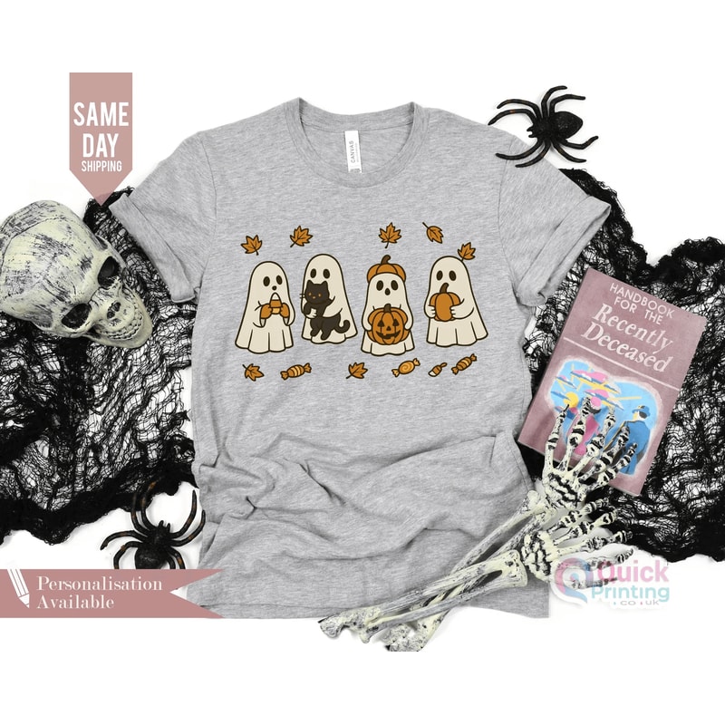 Spooky Season Pumpkin Sweatshirt Vintage Ghost Pumpkin Halloween Graphic Cozy Fall Pullover 1