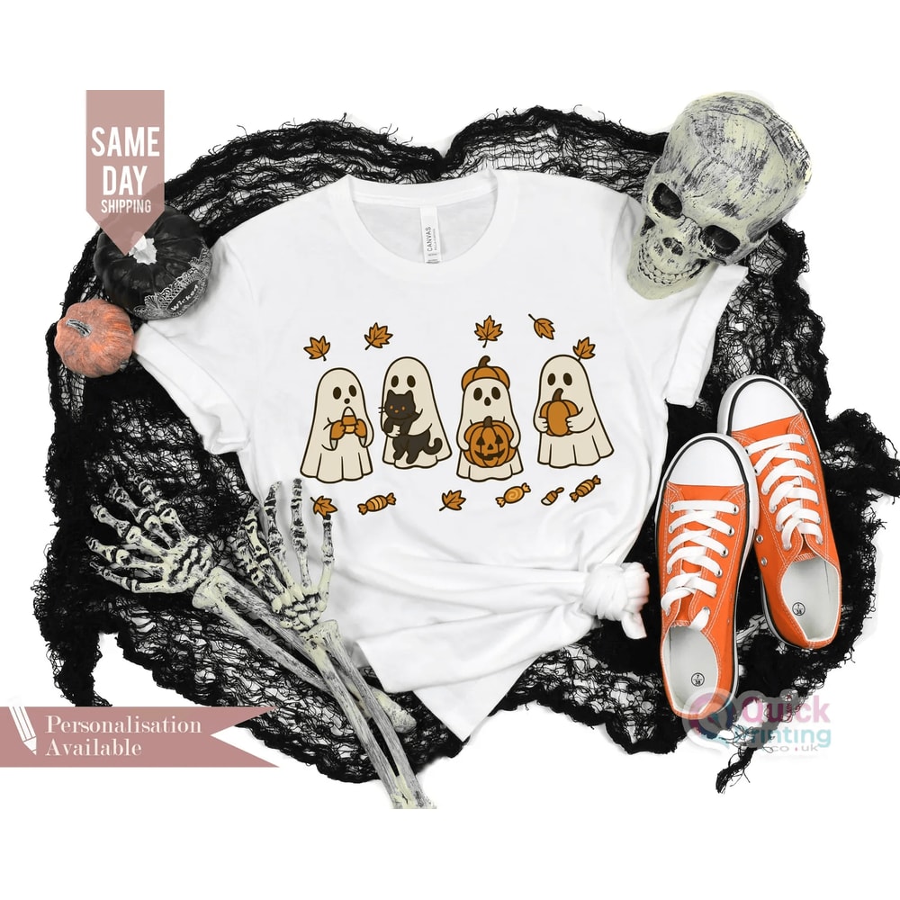 Spooky Season Pumpkin Sweatshirt Vintage Ghost Pumpkin Halloween Graphic Cozy Fall Pullover 2