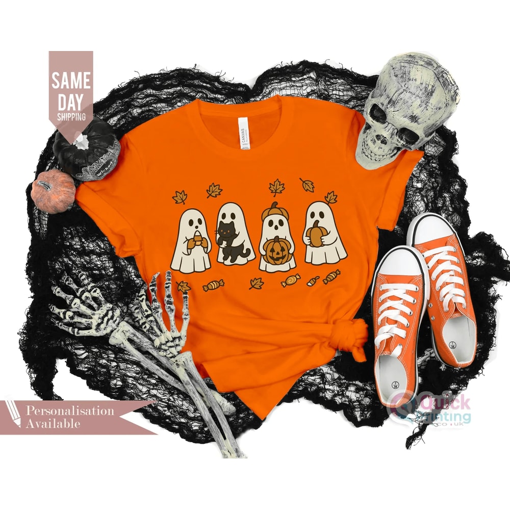 Spooky Season Pumpkin Sweatshirt Vintage Ghost Pumpkin Halloween Graphic Cozy Fall Pullover 3