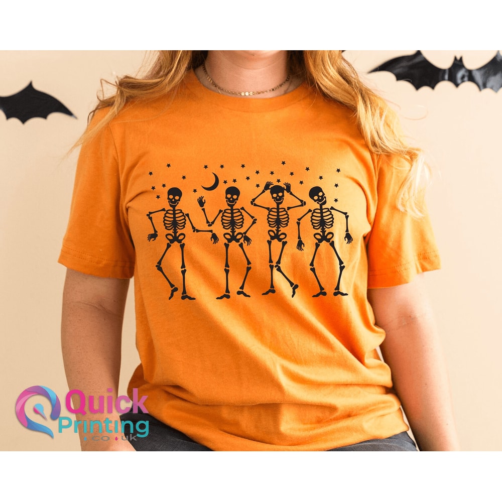 Dancing Skeleton Halloween Shirt Spooky Vintage Skeleton Graphic Tee Funny Fall Halloween Top 1