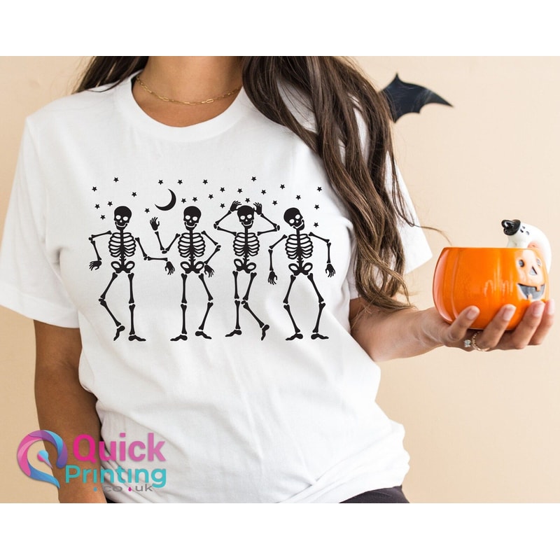 Dancing Skeleton Halloween Shirt Spooky Vintage Skeleton Graphic Tee Funny Fall Halloween Top 2