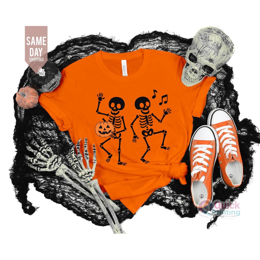 Kids Dancing Skeleton Halloween Shirt Cute Spooky Skeleton Graphic Tee Soft Cotton Kids Outfit 1