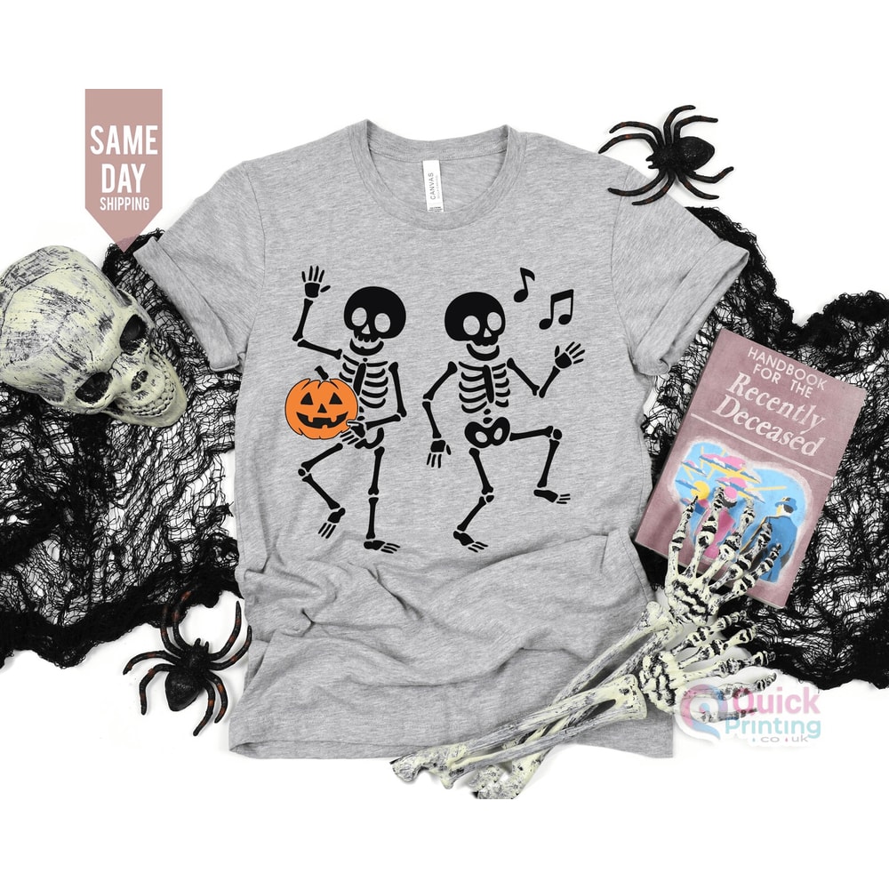 Kids Dancing Skeleton Halloween Shirt Cute Spooky Skeleton Graphic Tee Soft Cotton Kids Outfit 3
