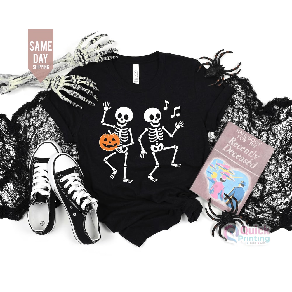 Kids Dancing Skeleton Halloween Shirt Cute Spooky Skeleton Graphic Tee Soft Cotton Kids Outfit 0