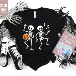kids dancing skeleton halloween shirt – cute spooky skeleton graphic tee soft cotton kids outfit
