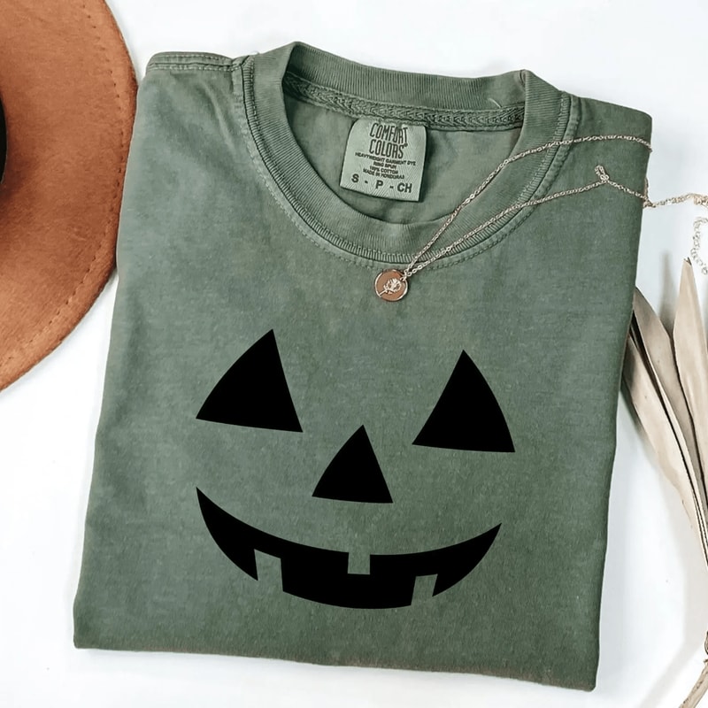 Jack O Lantern Pumpkin Shirt Comfort Colors Tee Spooky Halloween Graphic Shirt Vintage Fall Top 3
