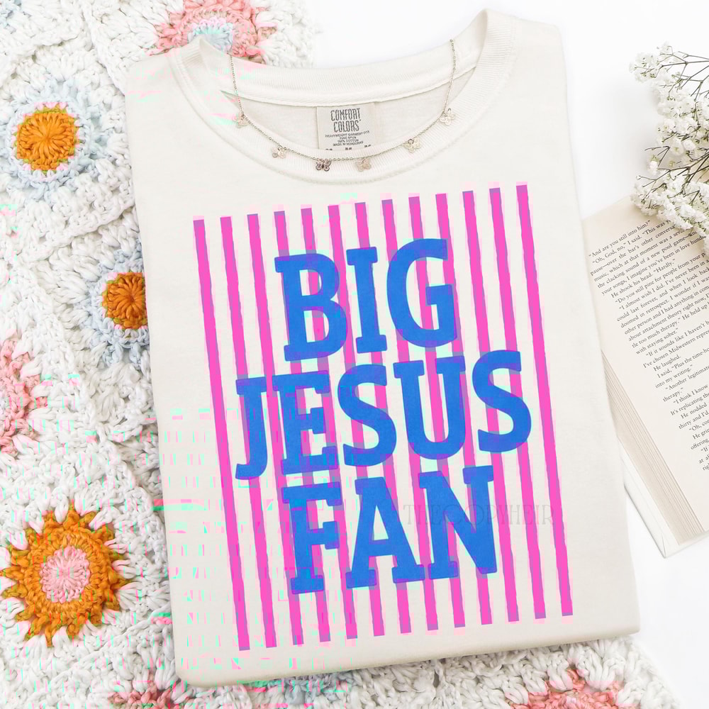 Big Jesus Fan PNG Preppy Christian Striped Design 1