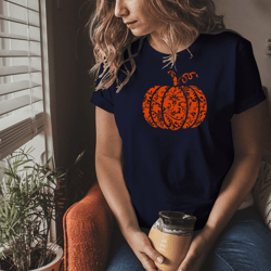 floral pumpkin halloween shirt – vintage fall aesthetic graphic tee cute autumn gift for women