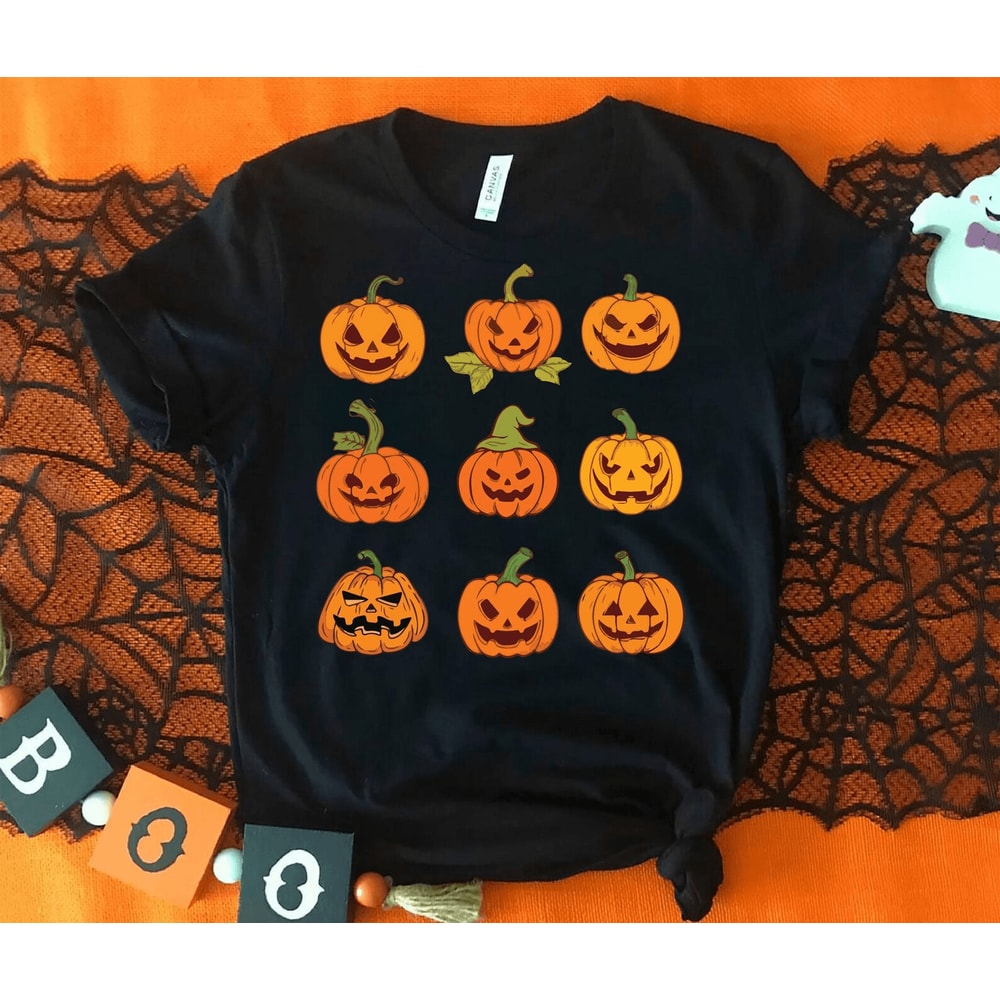 Pumpkin Halloween Party Shirt Funny Family Pumpkin Graphic Tee Spooky Costume Top 0