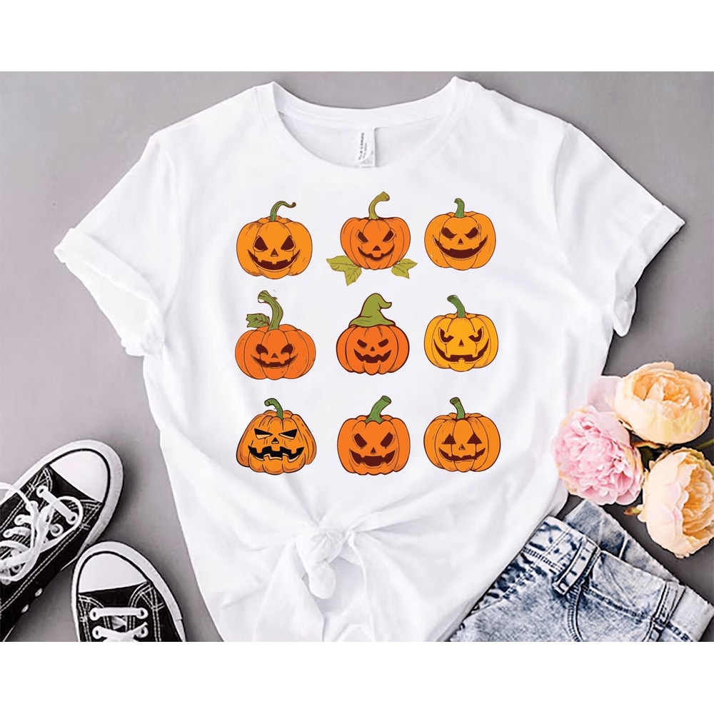 Pumpkin Halloween Party Shirt Funny Family Pumpkin Graphic Tee Spooky Costume Top 1
