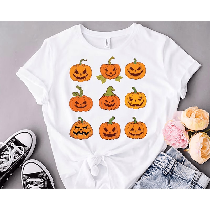 Pumpkin Halloween Party Shirt Funny Family Pumpkin Graphic Tee Spooky Costume Top 1