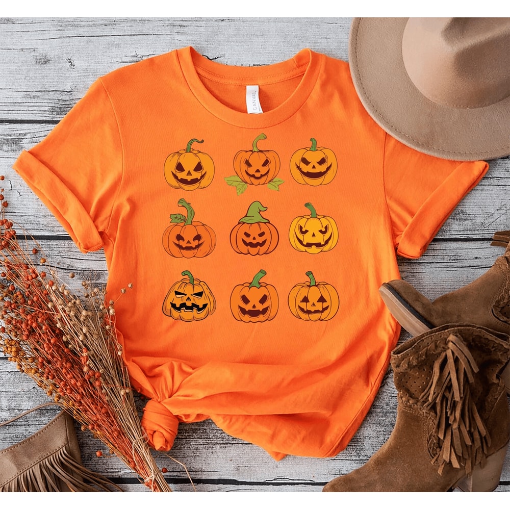 Pumpkin Halloween Party Shirt Funny Family Pumpkin Graphic Tee Spooky Costume Top 3