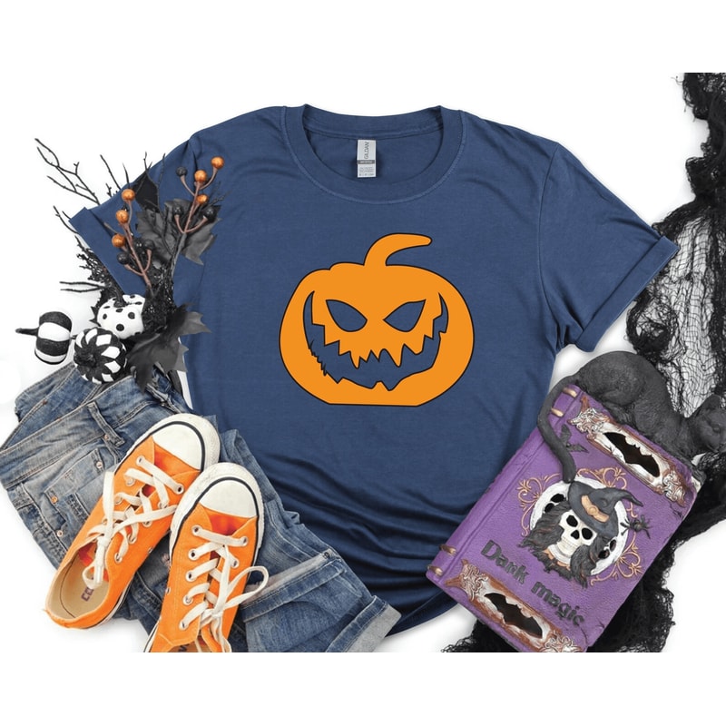 Funny Pumpkin Face Halloween Shirt Classic Jack O Lantern Graphic Tee Easy Costume Top 0