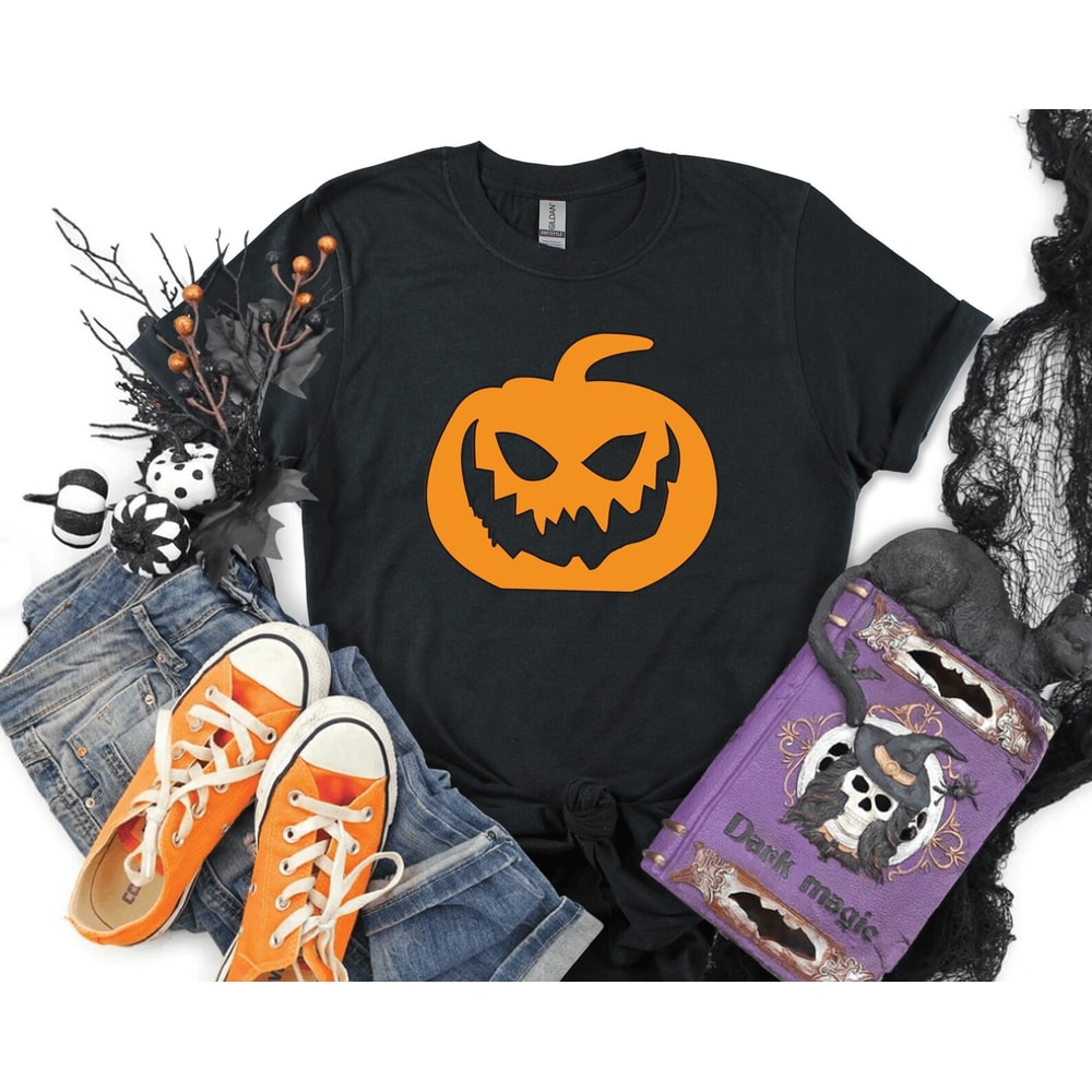 Funny Pumpkin Face Halloween Shirt Classic Jack O Lantern Graphic Tee Easy Costume Top 1