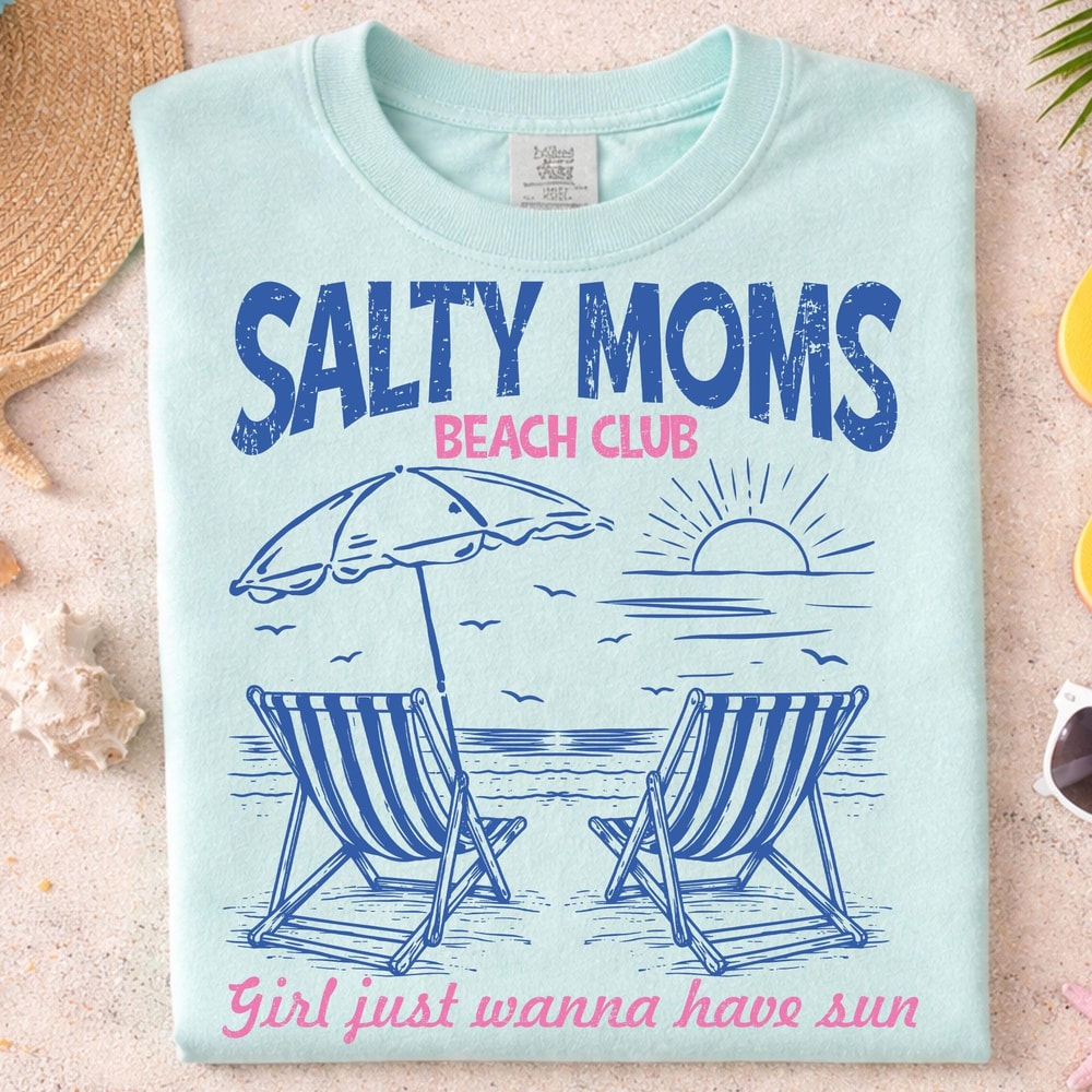 Salty Moms Beach Club Shirt Funny Beach Mom Tee Summer Gift 1