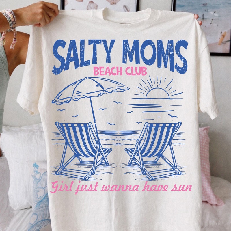 Salty Moms Beach Club Shirt Funny Beach Mom Tee Summer Gift 4