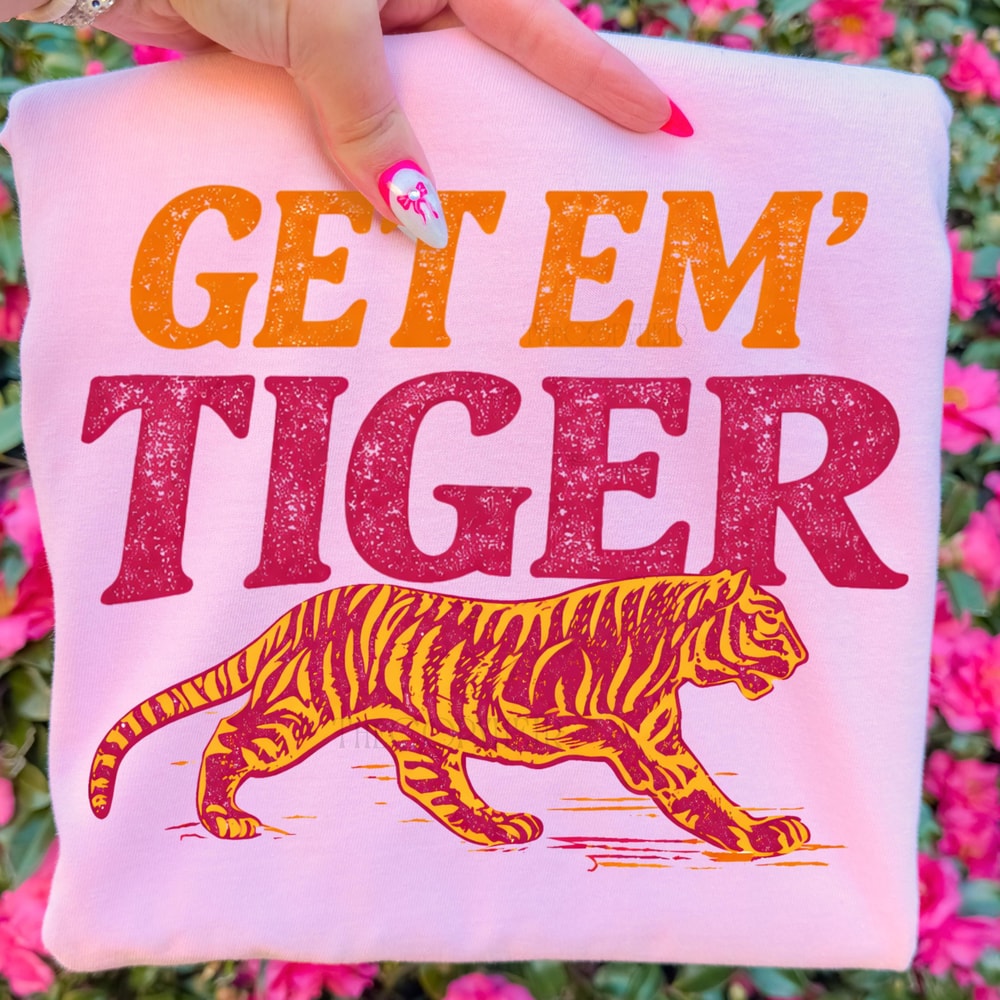 Get Em Tiger PNG Retro Preppy Distressed Design 2