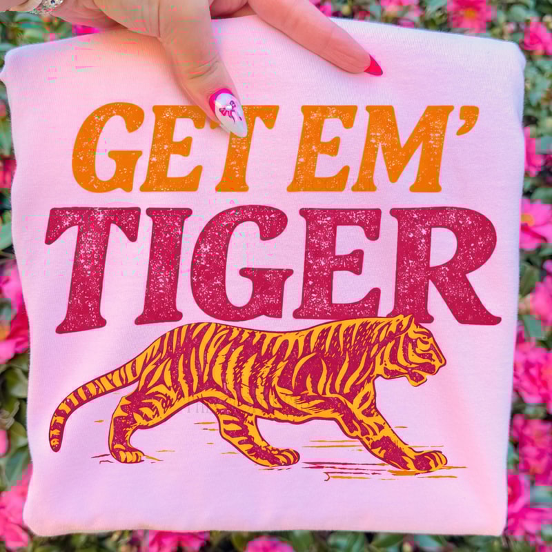 Get Em Tiger PNG Retro Preppy Distressed Design 2
