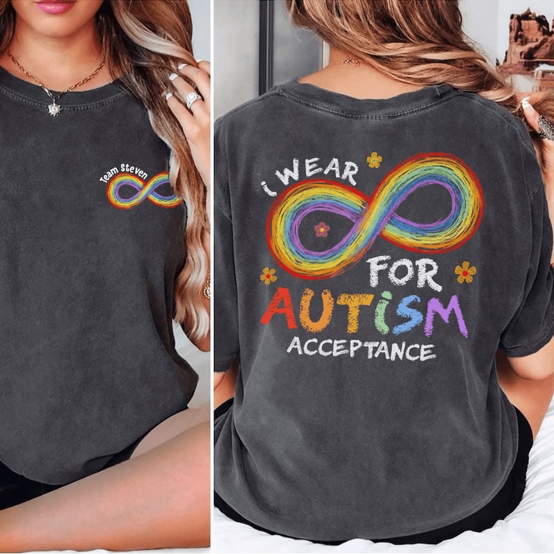 Personalized Rainbow Infinity Autism Awareness Shirt Custom Family Support Comfort Tee 2