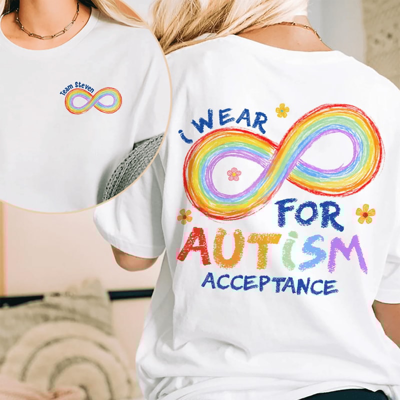 Personalized Rainbow Infinity Autism Awareness Shirt Custom Family Support Comfort Tee 3