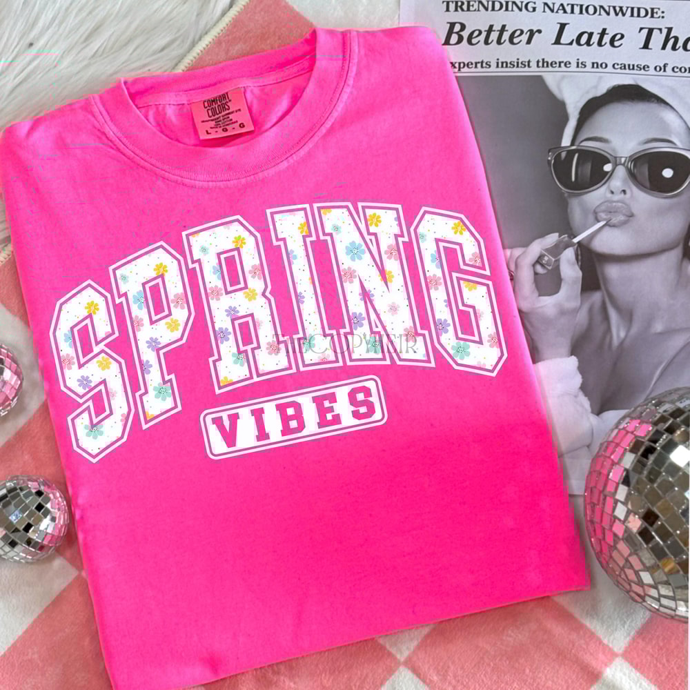 Spring Vibes Floral Varsity TShirt 1