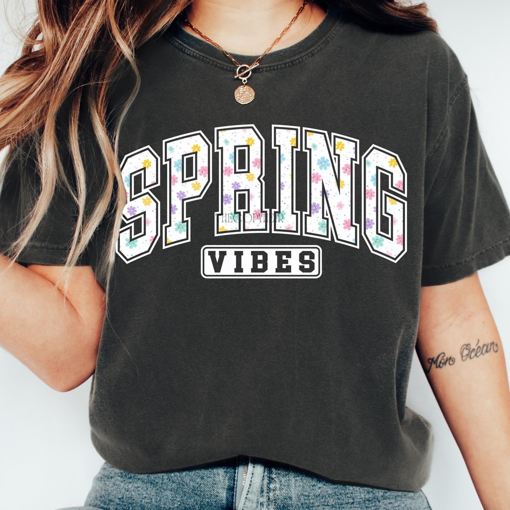 Spring Vibes Floral Varsity TShirt 2