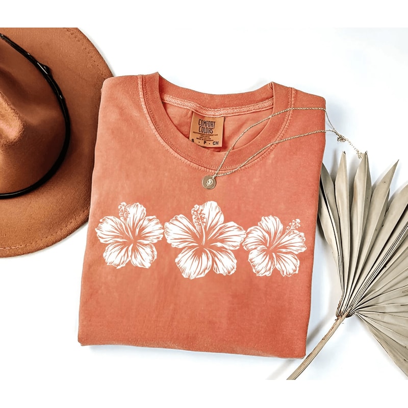 Hibiscus Flower Comfort Colors Shirt Tropical Beach Hawaiian Summer Tee 1