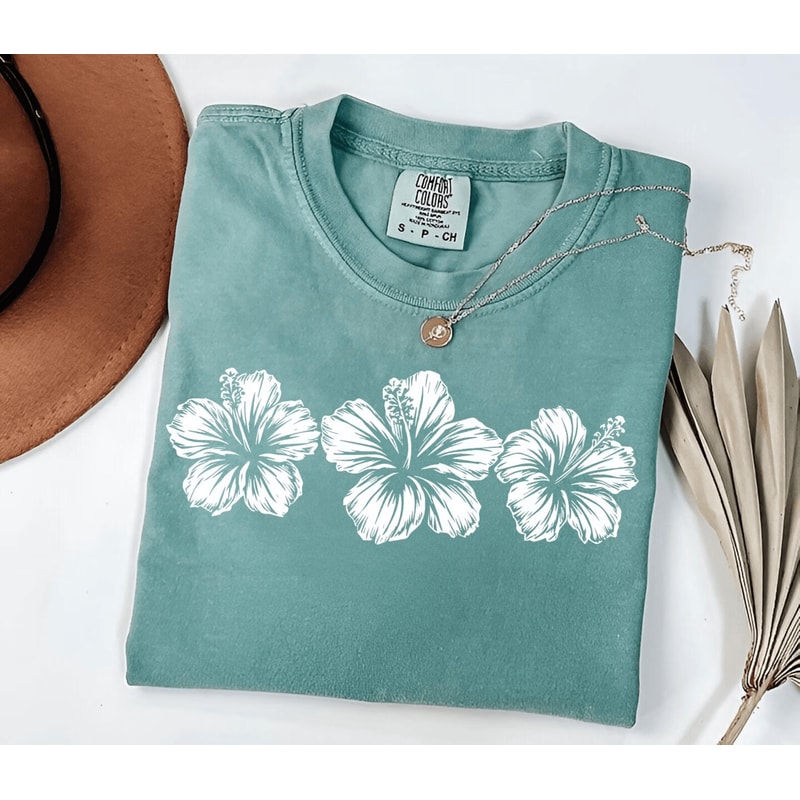 Hibiscus Flower Comfort Colors Shirt Tropical Beach Hawaiian Summer Tee 3