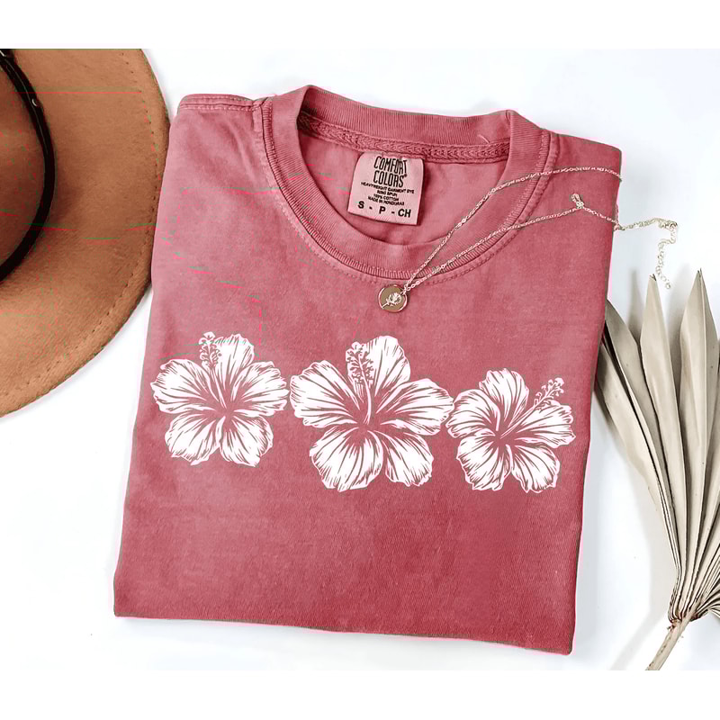 Hibiscus Flower Comfort Colors Shirt Tropical Beach Hawaiian Summer Tee 0