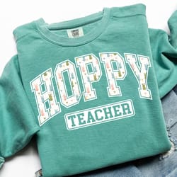hoppy teacher png, coquette bunny spring sublimation design, varsity tshirt design for easter, preppy spring graphic, tr