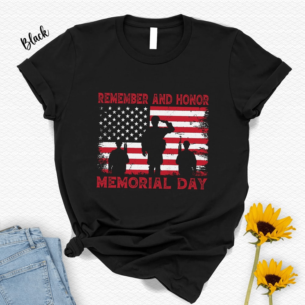 Memorial Day American Flag Shirt Remember Honor Memorial Day Shirt Patriotic USA Tee 0