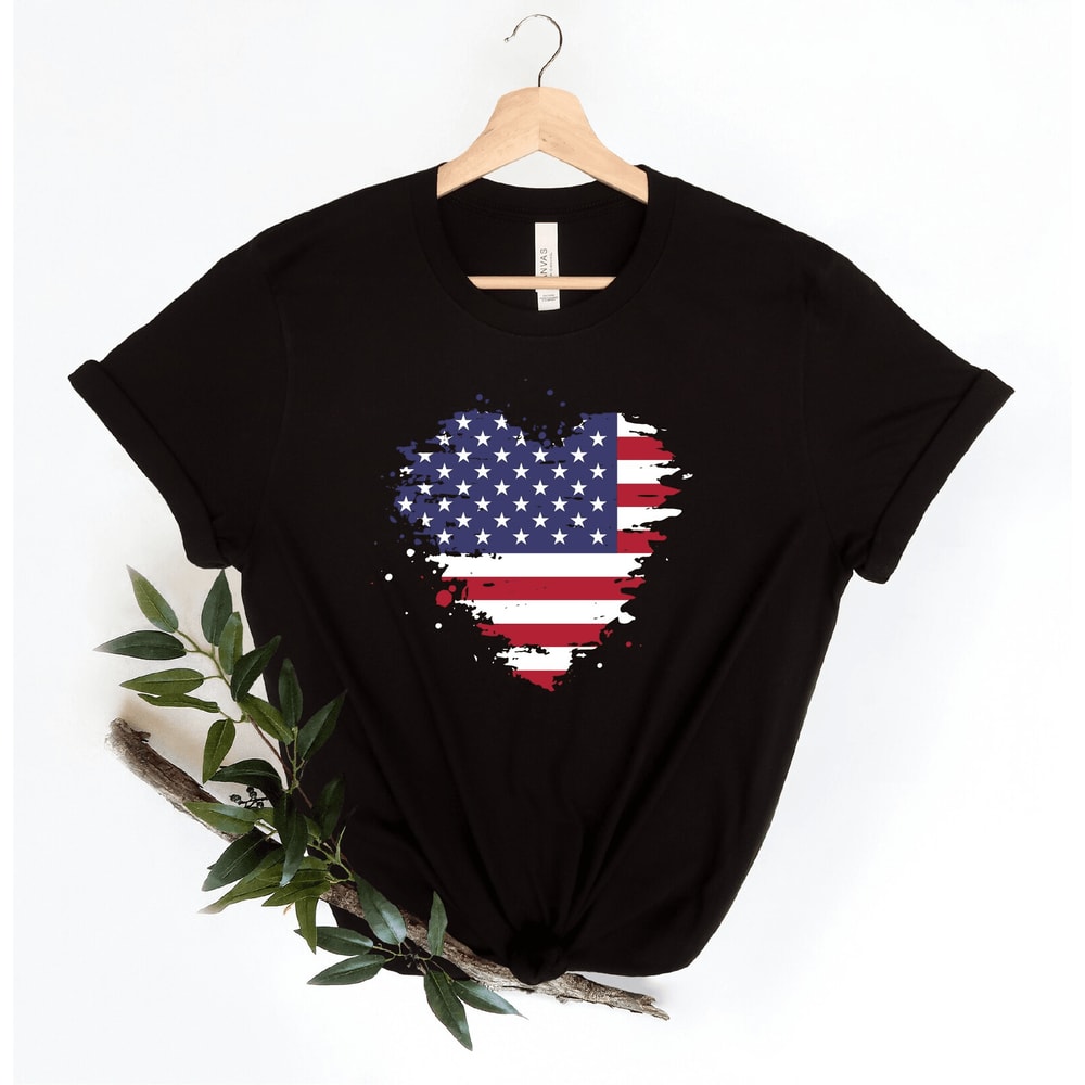 USA Heart Flag Shirt Patriotic 4th Of July Shirt American Flag Love Tee 3
